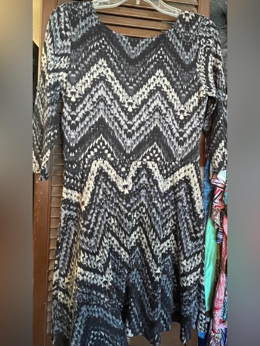 Lily Rose Black & Cream Chevron 3/4 Sleeve Fit-and-Flare Dress